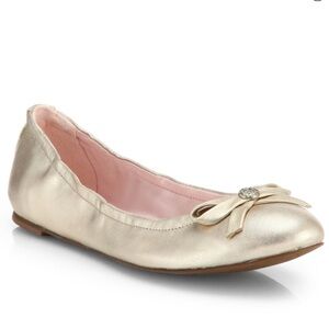 Jack Rogers Metallic Gold Flats with Elastic Topline and Bow Detail Size 8